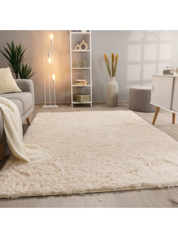 KADIMA DESIGN Hochflor Teppich Shaggy waschbar Unifarben Schlafzimmer in Creme