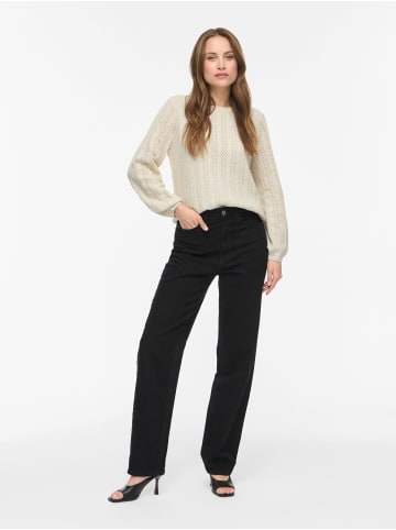 Vila Eleganter Pullover Strickmuster Ballonärmel in Beige-2