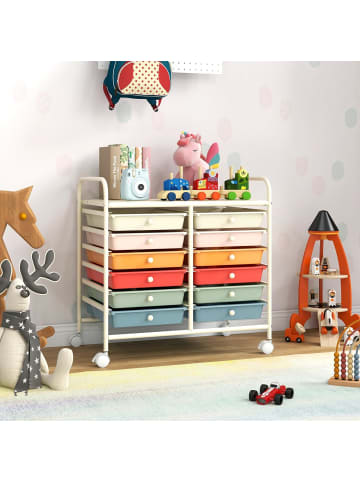 COSTWAY Rollwagen mit 12 stapelbaren Schubladen in Beige