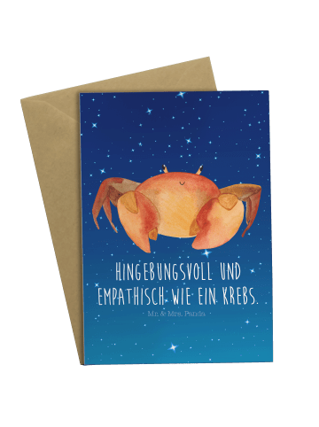 Mr. & Mrs. Panda Glückwunschkarte Sternzeichen Krebs mit Spruch in Sternenhimmel Blau