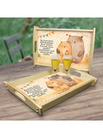 Mr. & Mrs. Panda Deko Tablett Bären Liebe Design mit Spruch in Weiß