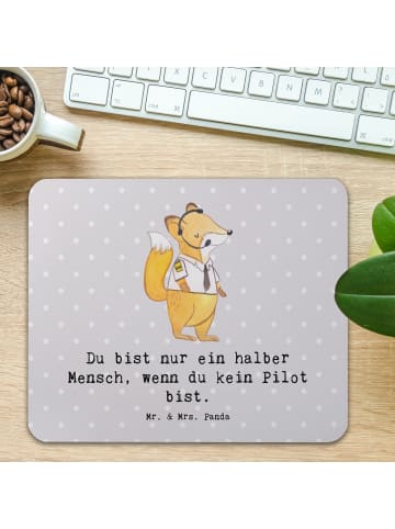 Mr. & Mrs. Panda Mauspad Pilot Herz mit Spruch in Grau Pastell