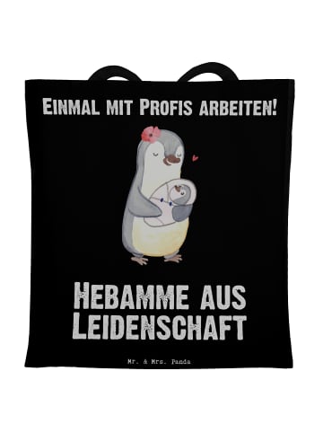 Mr. & Mrs. Panda Baumwollbeutel Hebamme Leidenschaft mit Spruch in Schwarz