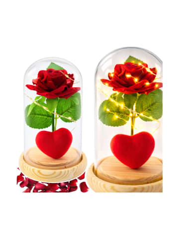 Wisam® Ewige Rose Herz Glaskuppel LED Rot 14 cm Geschenk
