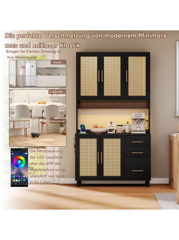 ABRIHOME Küchenschrank mit LED 2 USB und 3 Schubladen 183cm in Schwarz