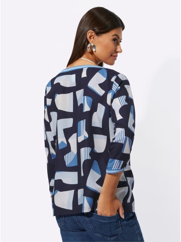creation L Druckbluse in hellblau-mittelblau-gemustert