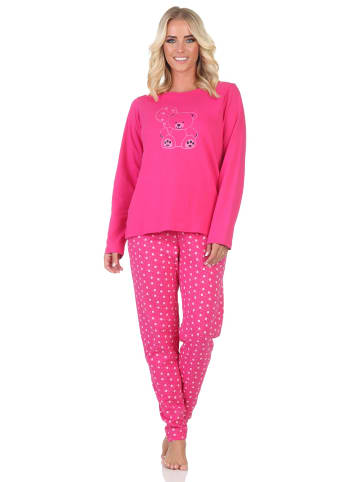 NORMANN Normann Damen Pyjama Schlafanzug langarm mit süßem Teddy - 88897 in pink