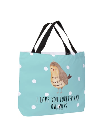 Mr. & Mrs. Panda Shopping Bag Eule Zufrieden mit Spruch in Türkis Pastell