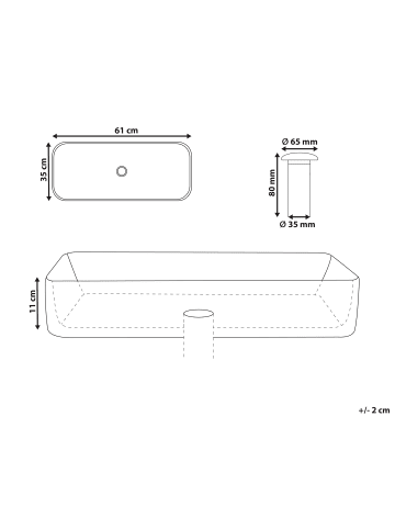 Beliani Waschbecken NULES in Weiß/Bunt - (W) 61 x (H) 11 x (L) 35 cm