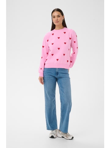 Kaffe Sweatshirt KAmabel Loose fit in Pink Frosting/Red Big Hearts