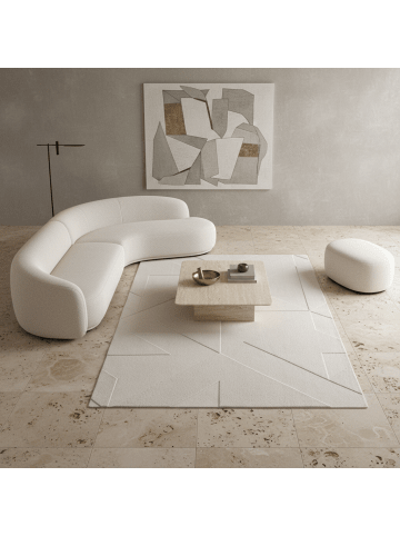 KADIMA DESIGN Teppich Kurzflor Waschbar Geometrisch LAVAREDO Strapazierfähig in Creme
