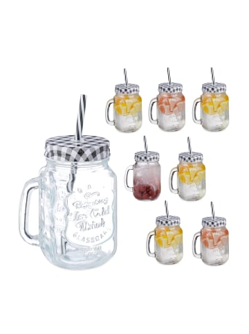 relaxdays 8 x Trinkglas in Transparent/ Schwarz - 500 ml
