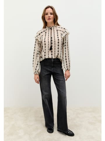More & More feminine Langarmbluse mit Stickerei in offwhite/black