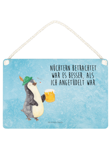Mr. & Mrs. Panda Deko Schild Pinguin Bier mit Spruch in Eisblau