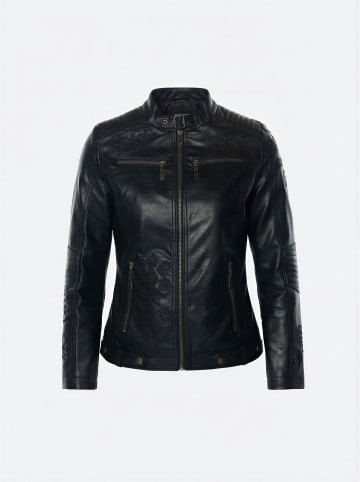 KOROSHI Bestickte kunstlederjacke für damen in Schwarz