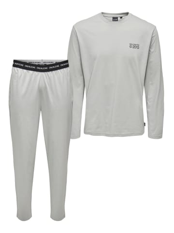 Only&Sons 2-Teiliger Pyjama Schlafanzug Langarm Loungewear ONSBILL in Grau