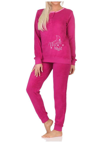 NORMANN Frottee Pyjama Knopfleiste und Bündchen - 83023 in lila
