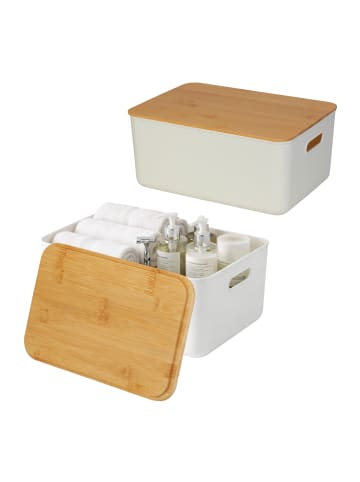 relaxdays 2 x Aufbewahrungsbox in Weiß/ Natur – (B)36 x (H)16 x (T)25 cm