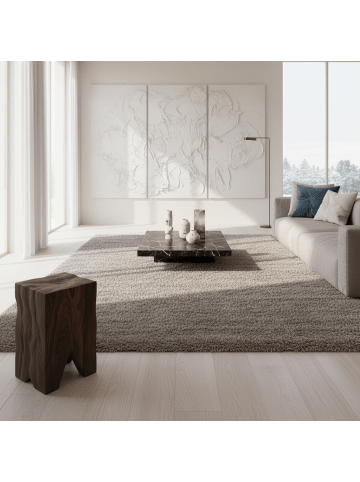 KADIMA DESIGN Teppich Hochflor Shaggy Uni Style Polypropylen Wohnzimmer in Beige
