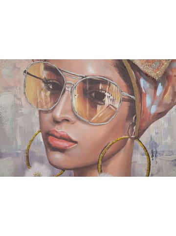 Mauro Ferretti Mehrfarbiges Leinwandgemälde einer Frau mit Applikationen, 70 x 3 x 100 cm