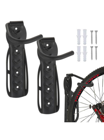 relaxdays 2er Set Fahrradwandhalter in Schwarz - 25 kg Tragkraft