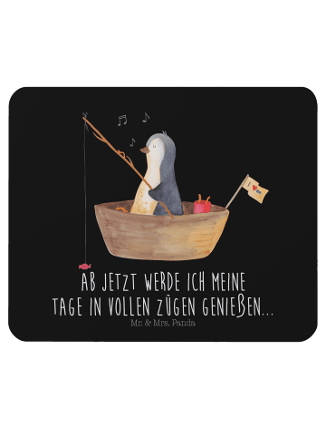 Mr. & Mrs. Panda Mauspad Pinguin Angelboot mit Spruch in Schwarz