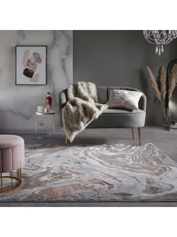 KADIMA DESIGN Kurzflor-Teppich Pflegeleicht OUSE Abstrakt Strapazierfähig in Rosa-Grau