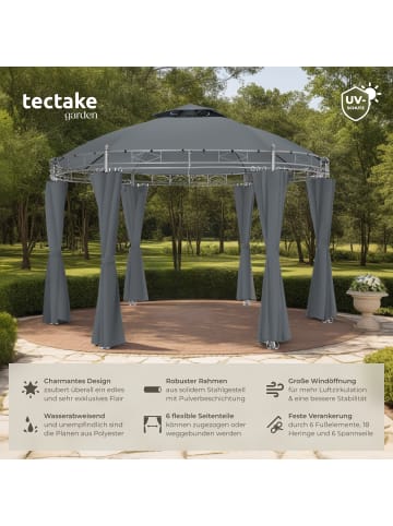 tectake Rattan Gartenzelt Ø 3,5 m, inklusive Spannseilen und Heringen