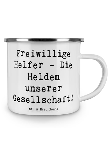 Mr. & Mrs. Panda Emaille Tasse Spruch Freiwilliger Held mit Spruch in Weiß