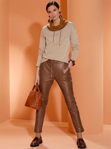creation L Rollkragenpullover in champagner-cognac-gemustert