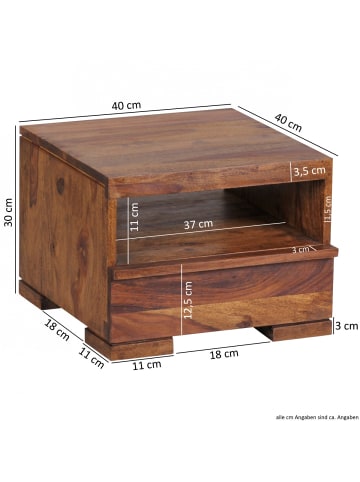 FineBuy Nachttisch in Braun / Sheesham / 40x40x30