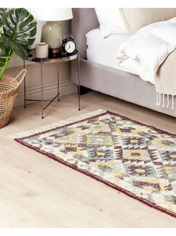 Beliani Geflochtener Teppich FENER in Bunt/Beige/Rot - (W) 80 x (H) 0.6 x (L) 150 cm
