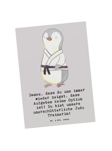 Mr. & Mrs. Panda Ansichtskarte Unerschütterliche Judo Trainerin ... in Grau Pastell