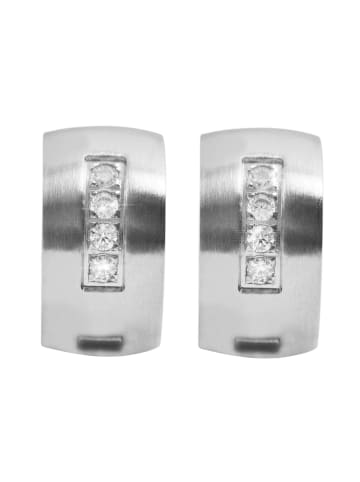 Adeliás Damen Ohrringe – Klappcreole aus Edelstahl mit Strass Steinchen in silber