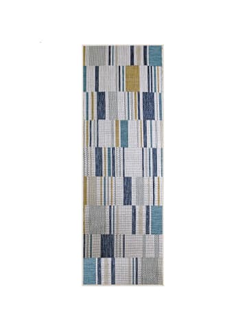 KADIMA DESIGN Outdoor Teppich Geometrische Muster, Terrasse schmutzabweisend in Blau-Gelb