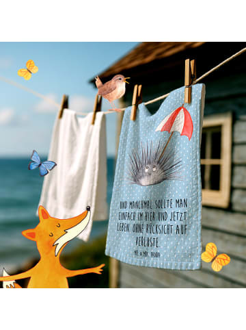 Mr. & Mrs. Panda Handtuch Seeigel mit Spruch in Blau Pastell