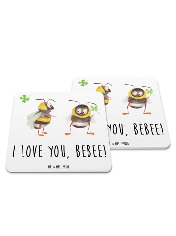 Mr. & Mrs. Panda Untersetzer Bienen Paar mit Spruch in Weiß