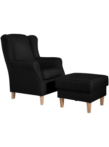 58 aufm Kessel OHRENSESSEL Karlen Bezug Flachgewebe Buche natur / schwarz