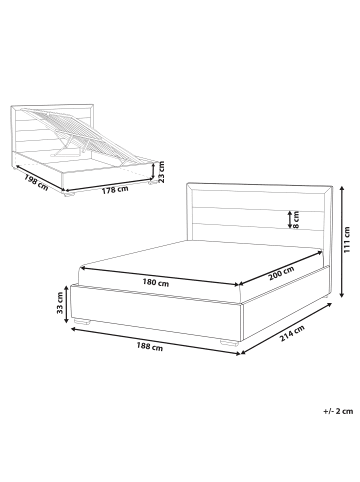 Beliani Doppelbett ROUEN in Grau - (W) 188 x (H) 111 x (L) 214 cm