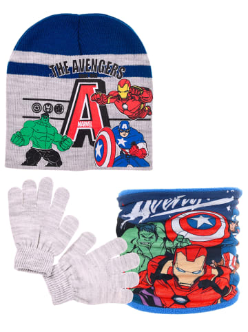 Avengers 3-tlg. Winter Set: Marvel Avengers Mütze, Schal & Handschuhe in Blau-Grau