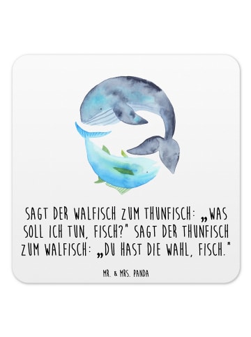 Mr. & Mrs. Panda Getränkeuntersetzer Walfisch Thunfisch mit Spruch in Weiß