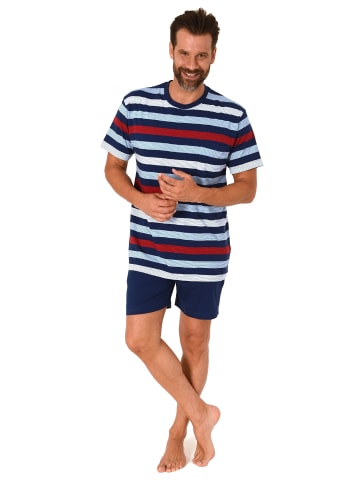 NORMANN Schlafanzug kurzarm Shorty Pyjama Streifen in marine