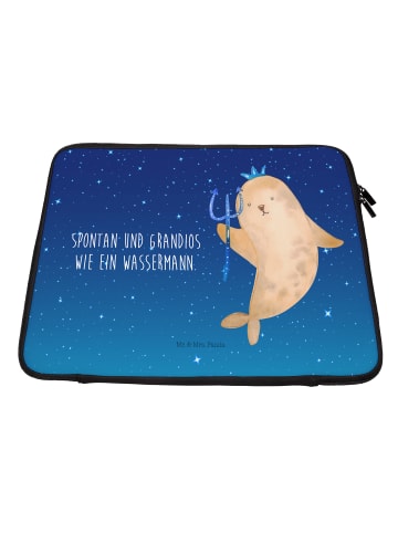 Mr. & Mrs. Panda Laptop Tasche Sternzeichen Wassermann mit Spruch in Sternenhimmel Blau