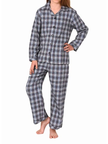 NORMANN langarm Flanell Schlafanzug Pyjama Karo zum durchknöpfen - 77627 in grau