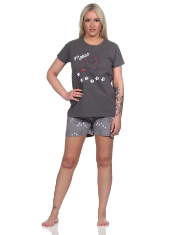 NORMANN Shorty Pyjama Schlafanzug Katzen - 73920 in dunkelgrau