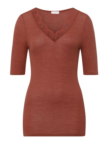 Hanro T-Shirt Woolen Lace in marsala