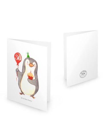 Mr. & Mrs. Panda Einladungskarte 30. Geburtstag Pinguin Luftball... in Weiß