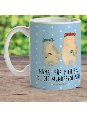 Mr. & Mrs. Panda Kindertasse Bären mit Blumenkranz mit Spruch in Blau Pastell