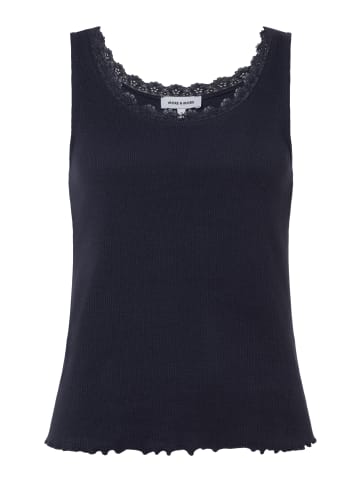 More & More feminines, geripptes Top, Spitzenborte in marine