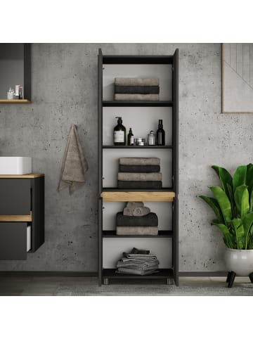 VCM  Badmöbel Hochschrank 165x57x33 Drehtüren Cosila in Anthrazit / Honig-Eiche